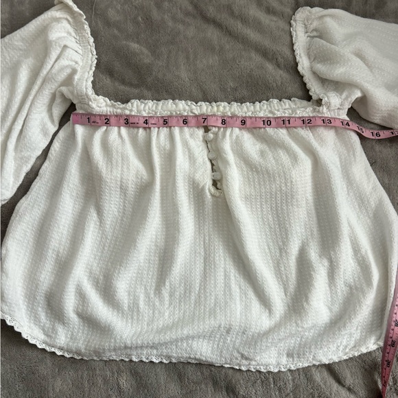 O'Neill White Smocked Short Sleeve Blouse - Picture 7 of 11